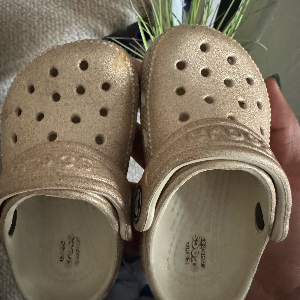 CROCS Gold Slippers with Signature Perforated Design